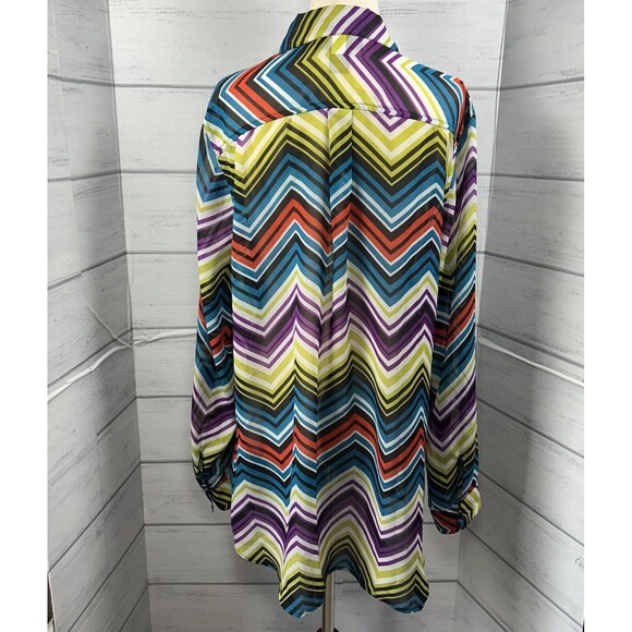 Lane Bryant Women's Top See Thru Chiffon Zigzag Long Sleeve Size XXL 2XL 18/20 - Picture 5 of 8